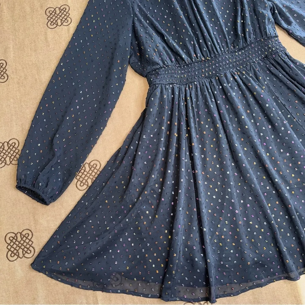Torrid NWT! Mini Rainbow Clip Dot Blouson Sleeve Dress In Black Size 00 (M/L) - Picture 3 of 15